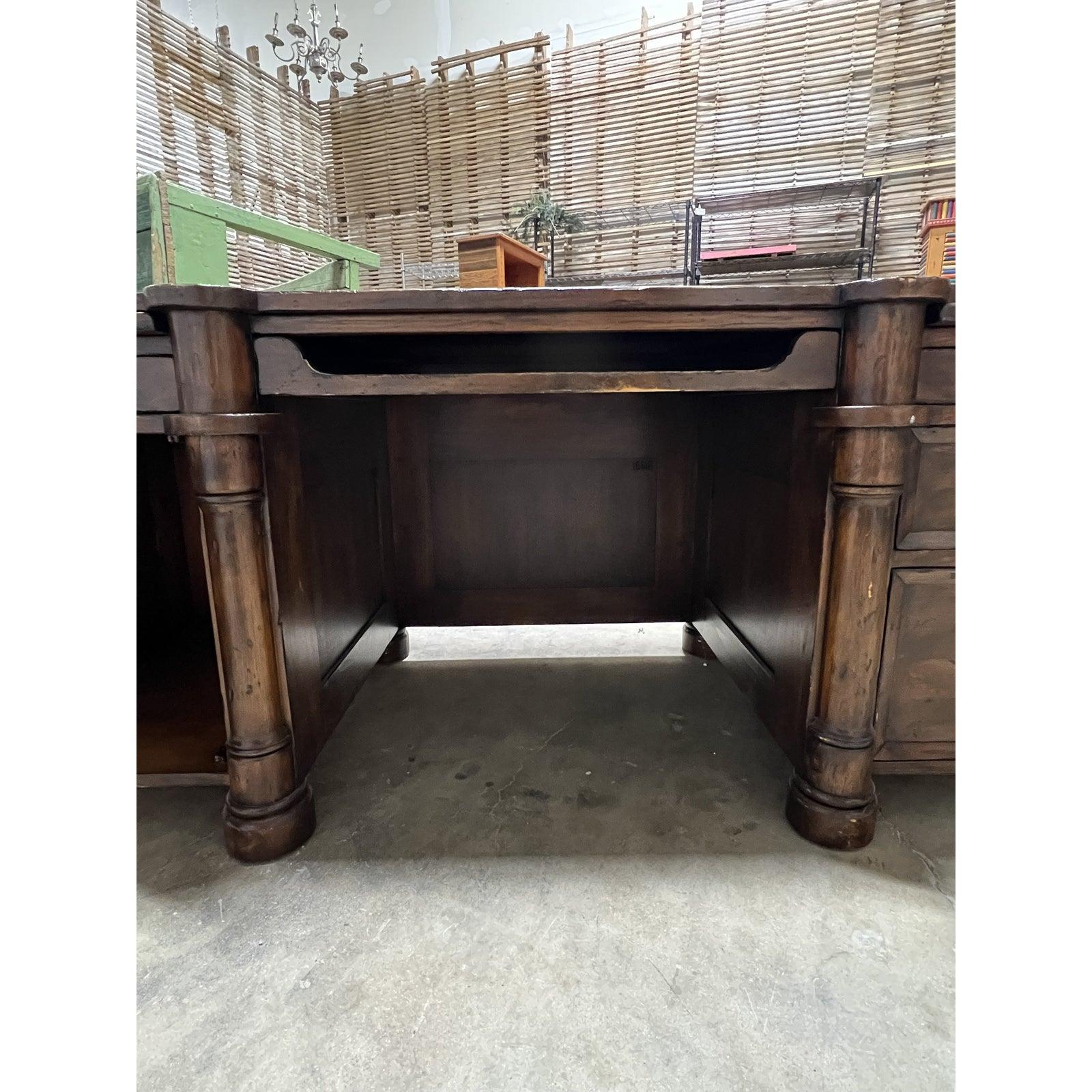 Mid 20th Century Wooden Desk with Desk Leathering - The White Barn Antiques