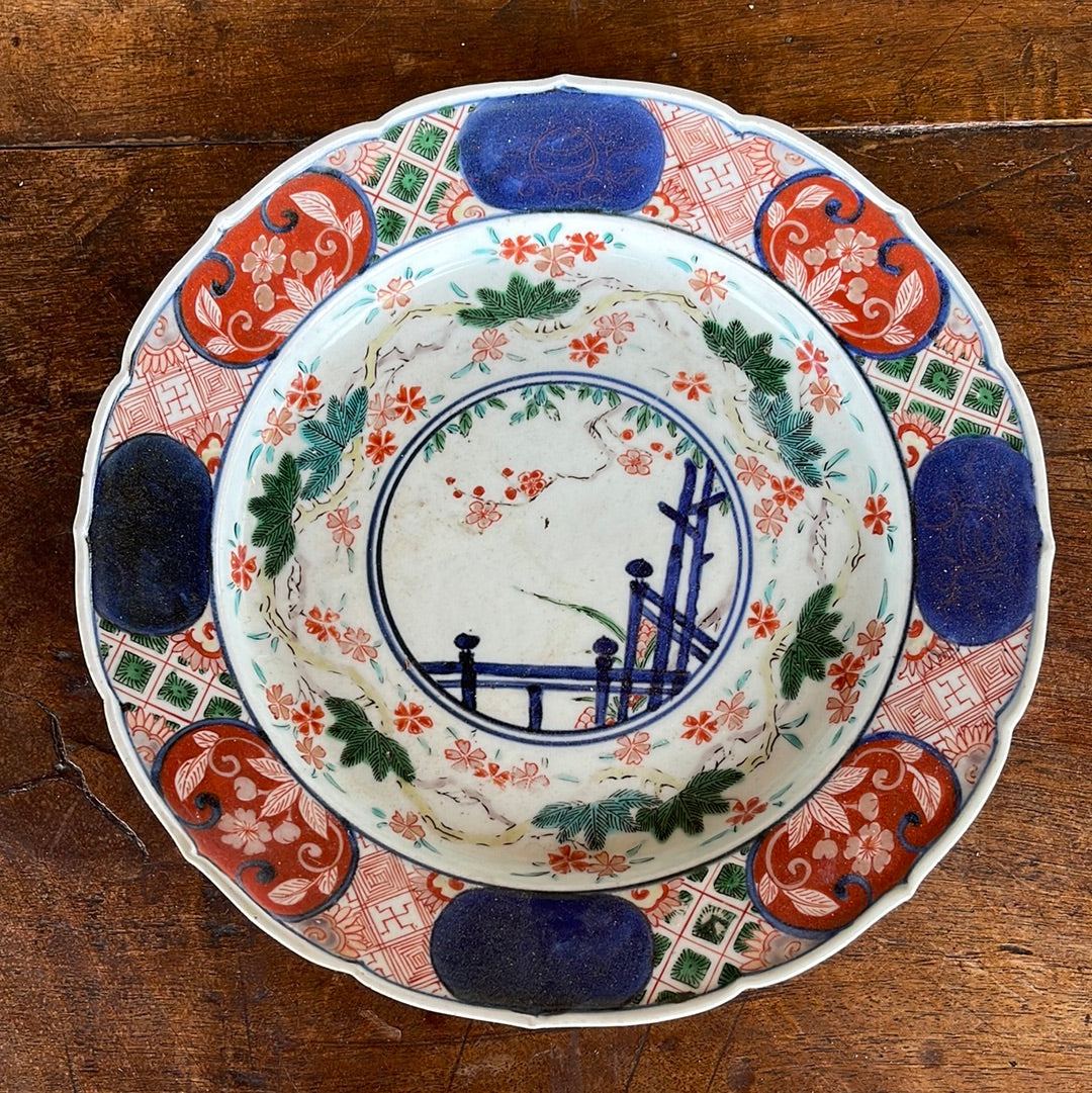 Meiji Imari Dish with Jasmine/Bamboo Posts - The White Barn Antiques