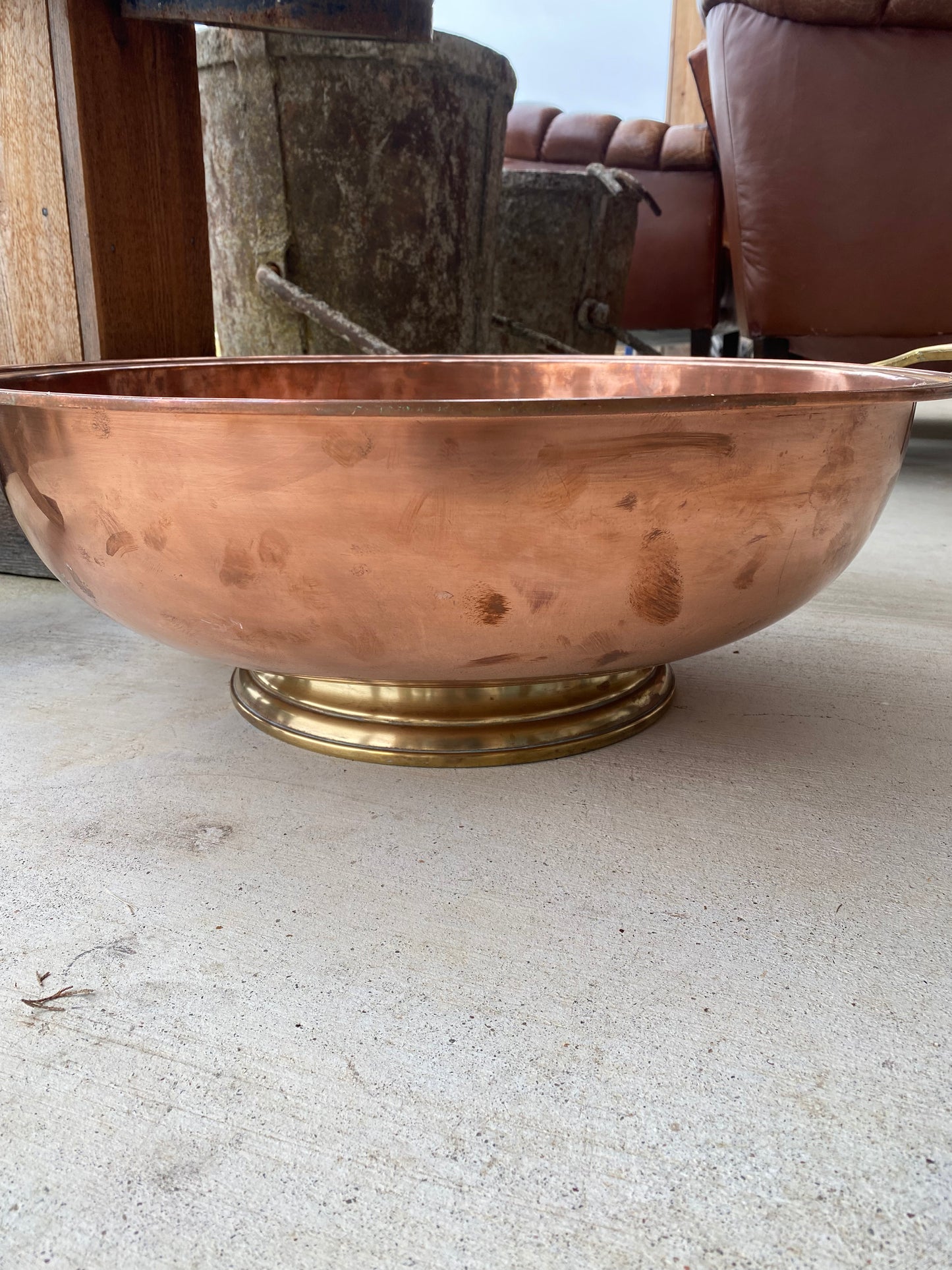 Large Copper Champagne Bowl with Handles - The White Barn Antiques