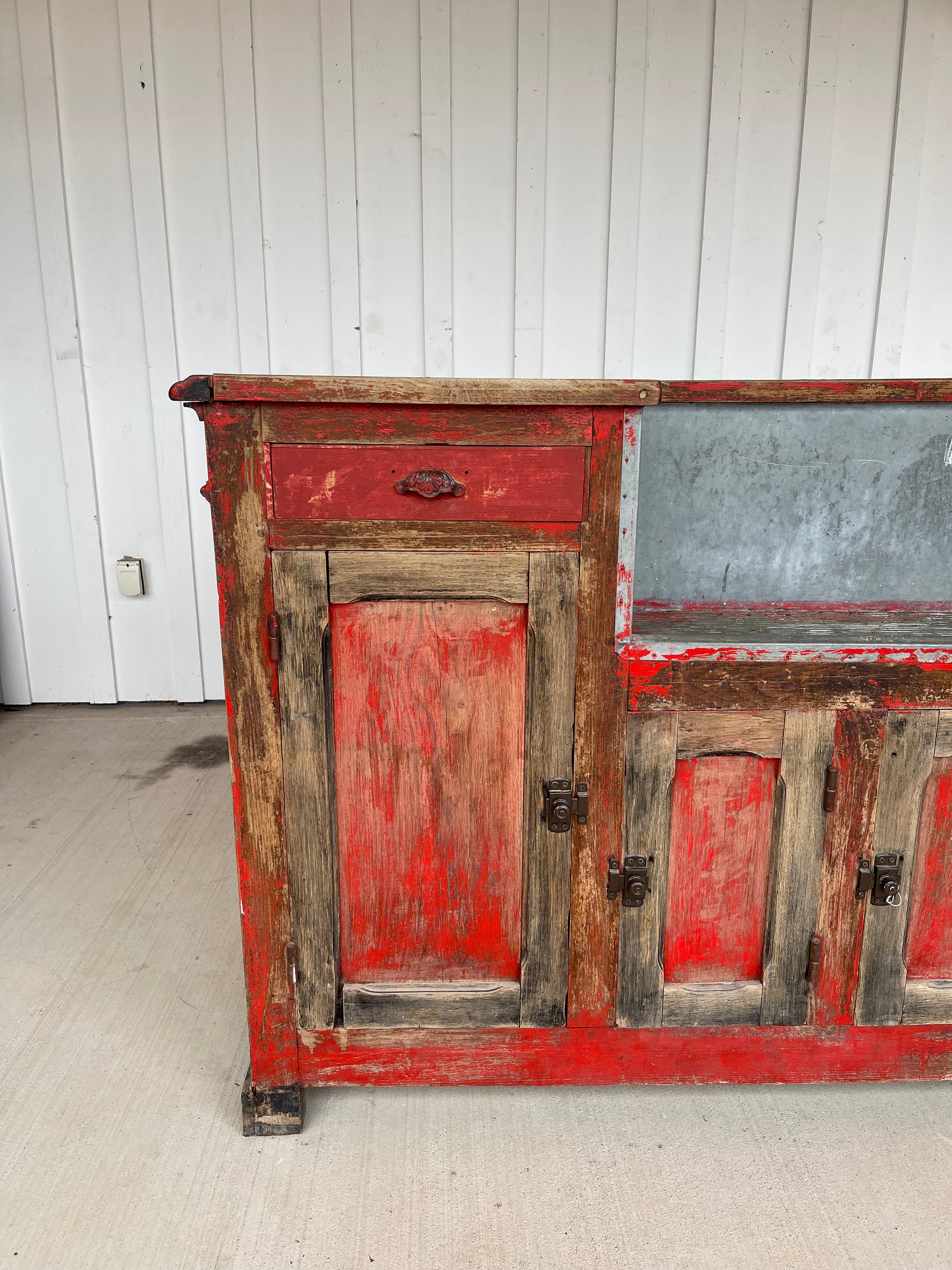 French Bar with Touches of Red and Metal Detail Circa 1910 - The White Barn Antiques