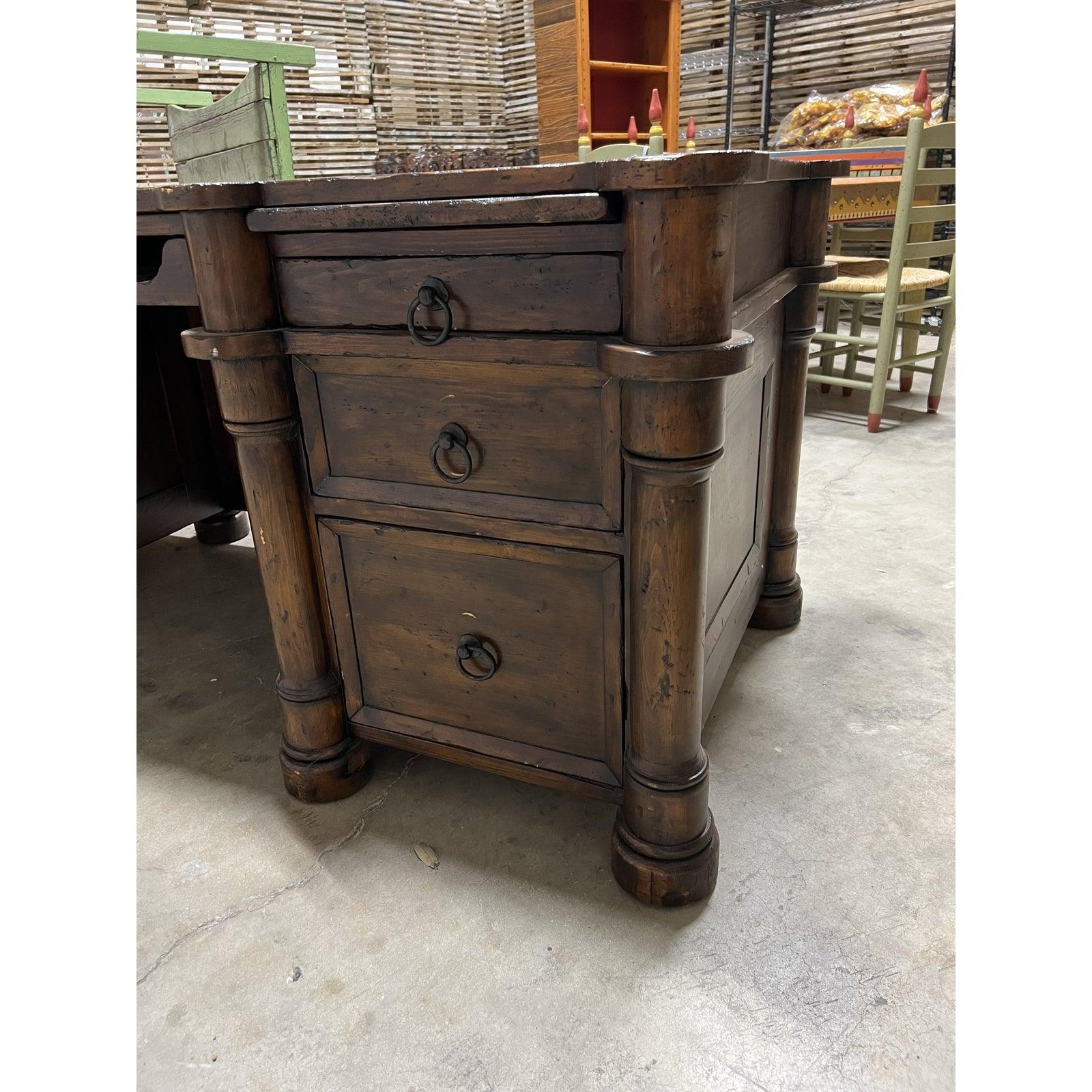 Mid 20th Century Wooden Desk with Desk Leathering - The White Barn Antiques