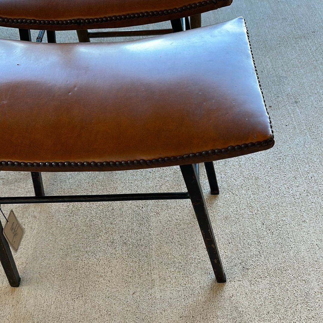 Metal Framed Leather Topped Stool - The White Barn Antiques