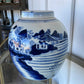 1950s Blue and White Chinese Vase With a Lid - The White Barn Antiques