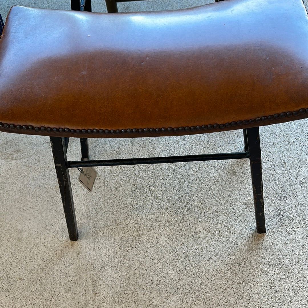 Metal Framed Leather Topped Stool - The White Barn Antiques
