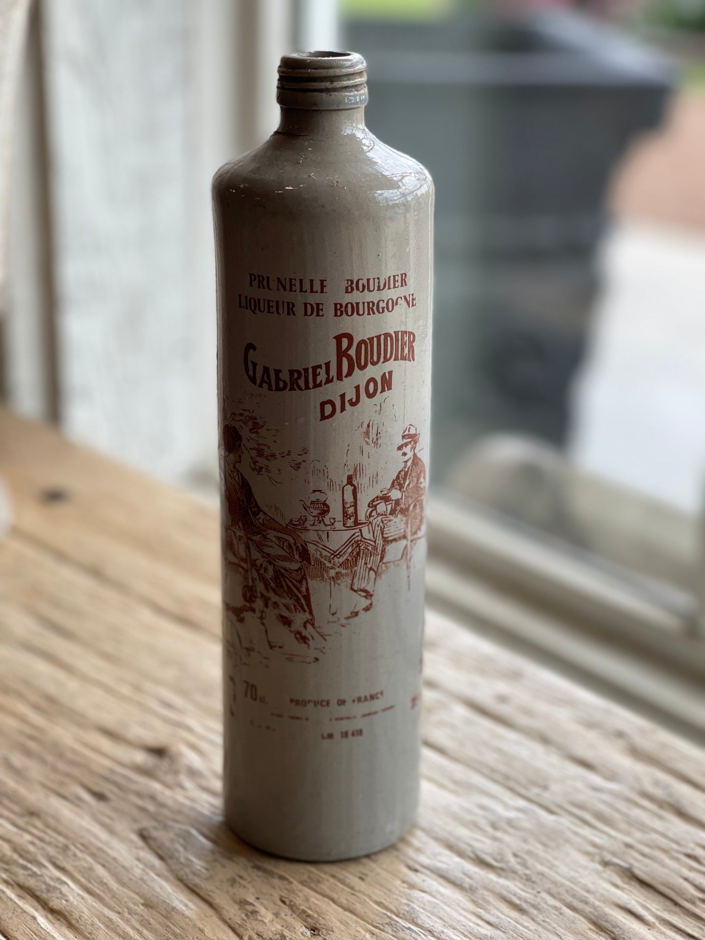 Vintage Mid 20th Century French Stoneware Prunelle De Bourgogne Liquor Bottle - The White Barn Antiques