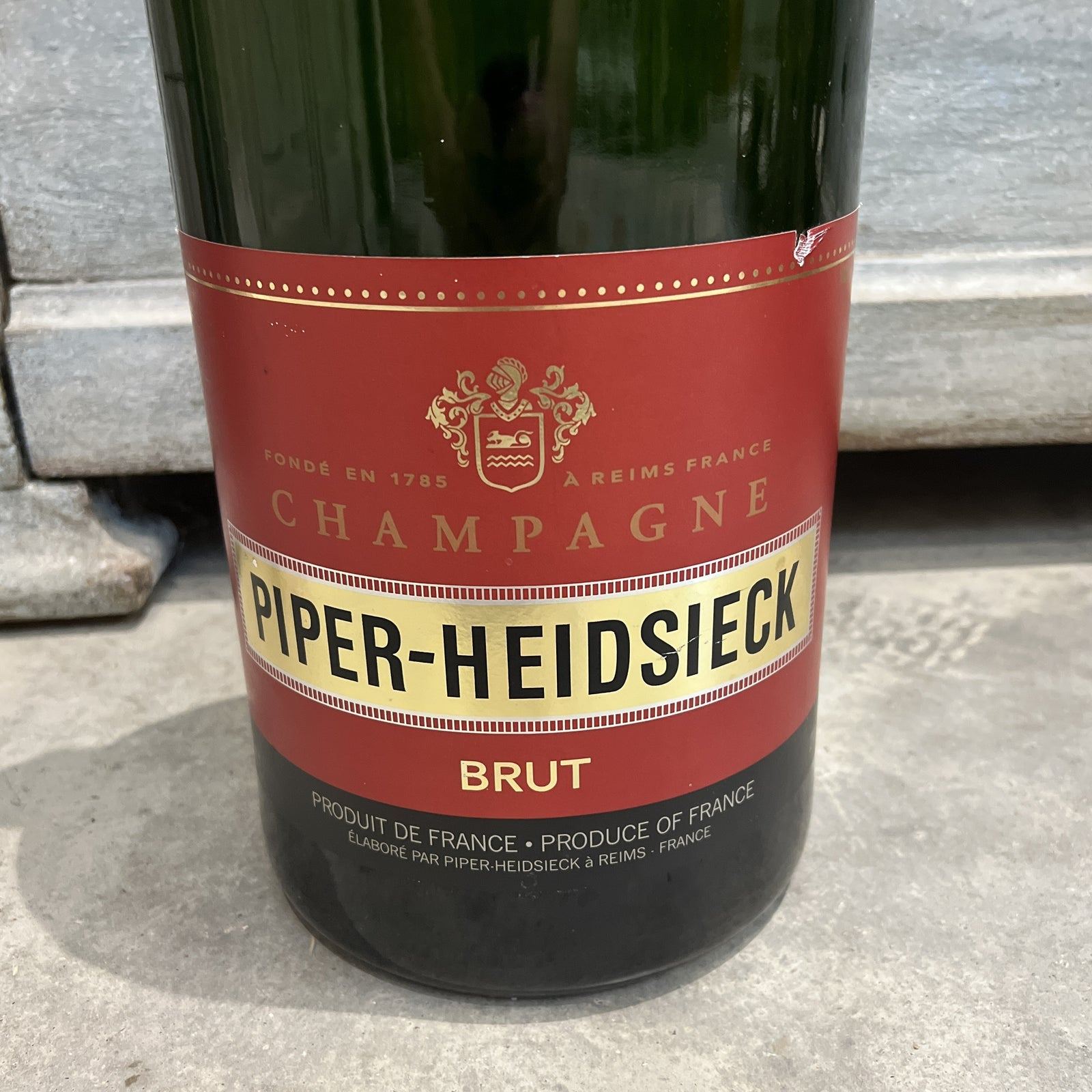 Mid-Century Modern Oversized Piper-Heidsieck Glass Champagne Bottle - The White Barn Antiques