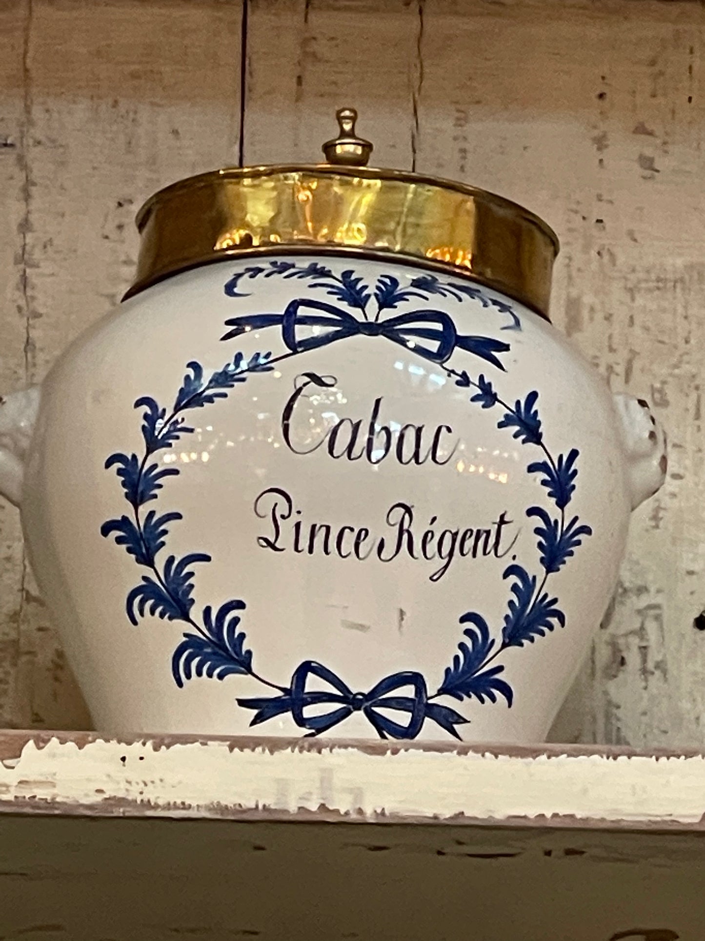 Blue and White Glazed Tobacco Jar circa 1800 - The White Barn Antiques