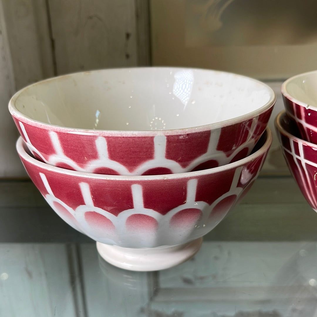 Red and White French Cafe au Lait Bowl - The White Barn Antiques
