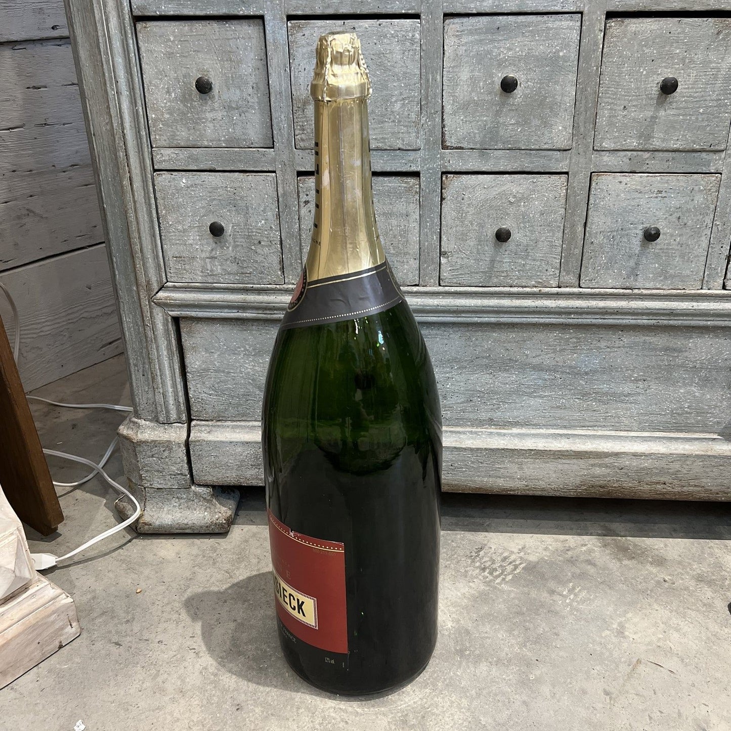 Mid-Century Modern Oversized Piper-Heidsieck Glass Champagne Bottle - The White Barn Antiques