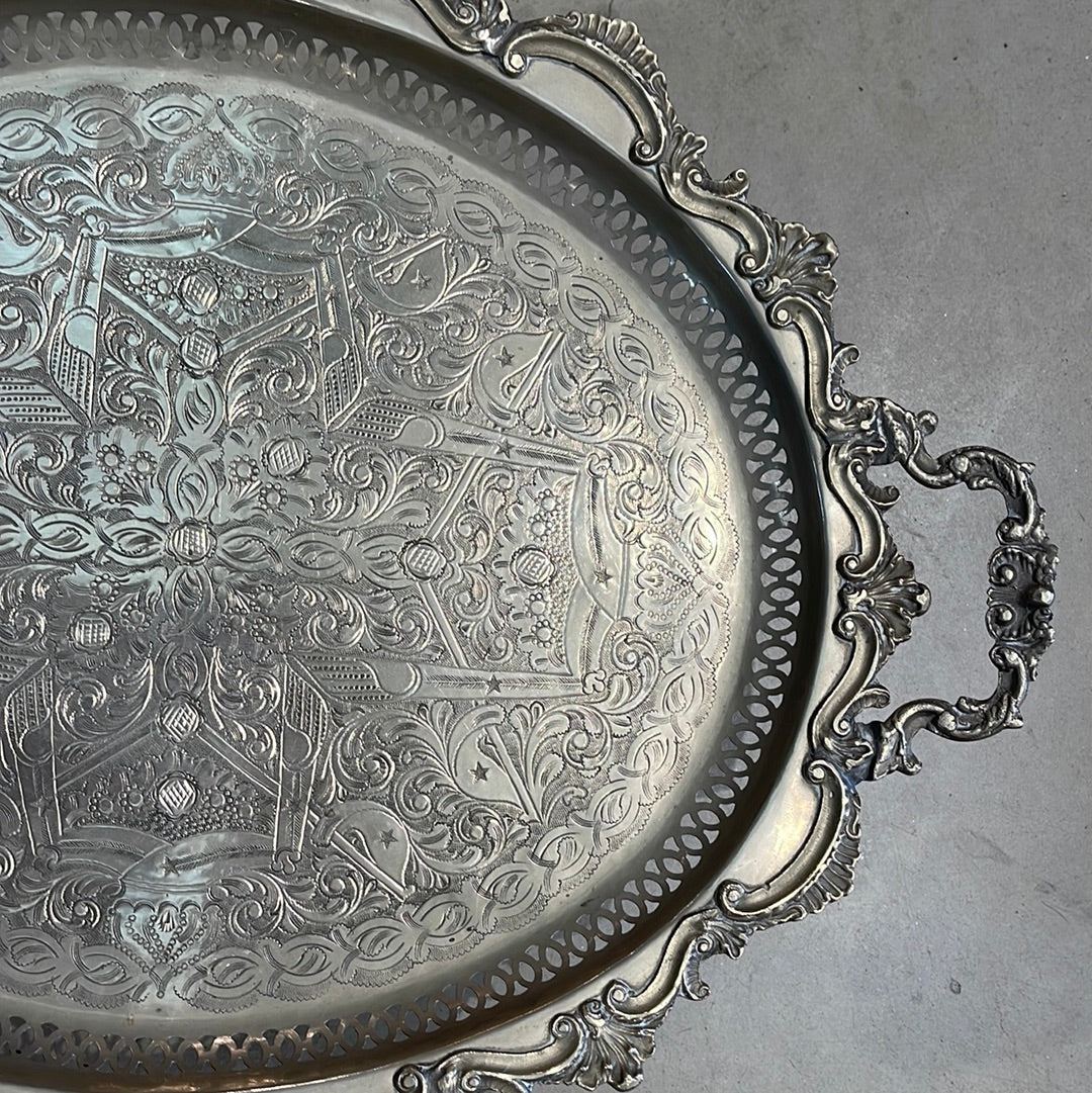 Large Silver Tray with Legs - The White Barn Antiques