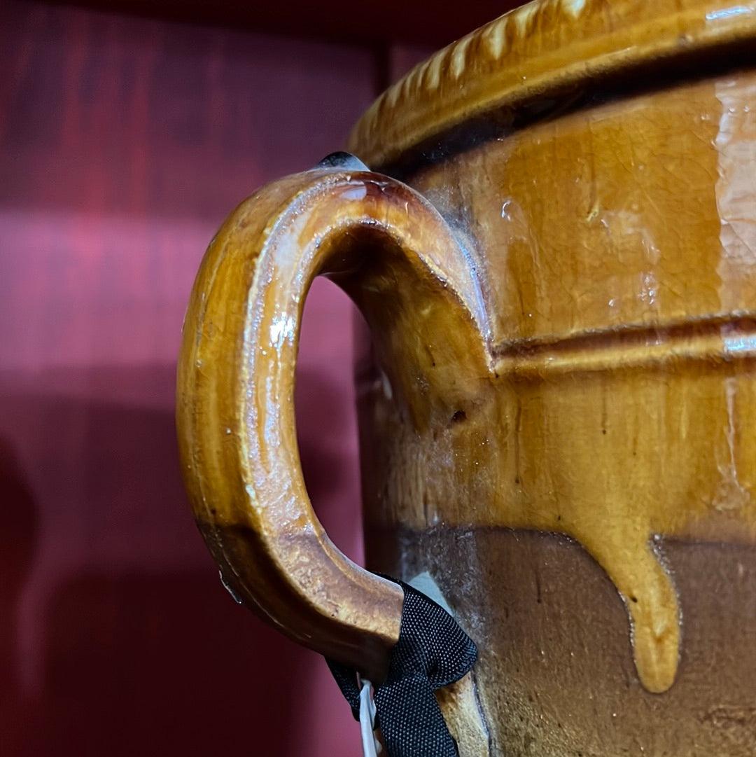 Glazed Confit Pot - Small 2 Handles - Yellow Ochre - The White Barn Antiques