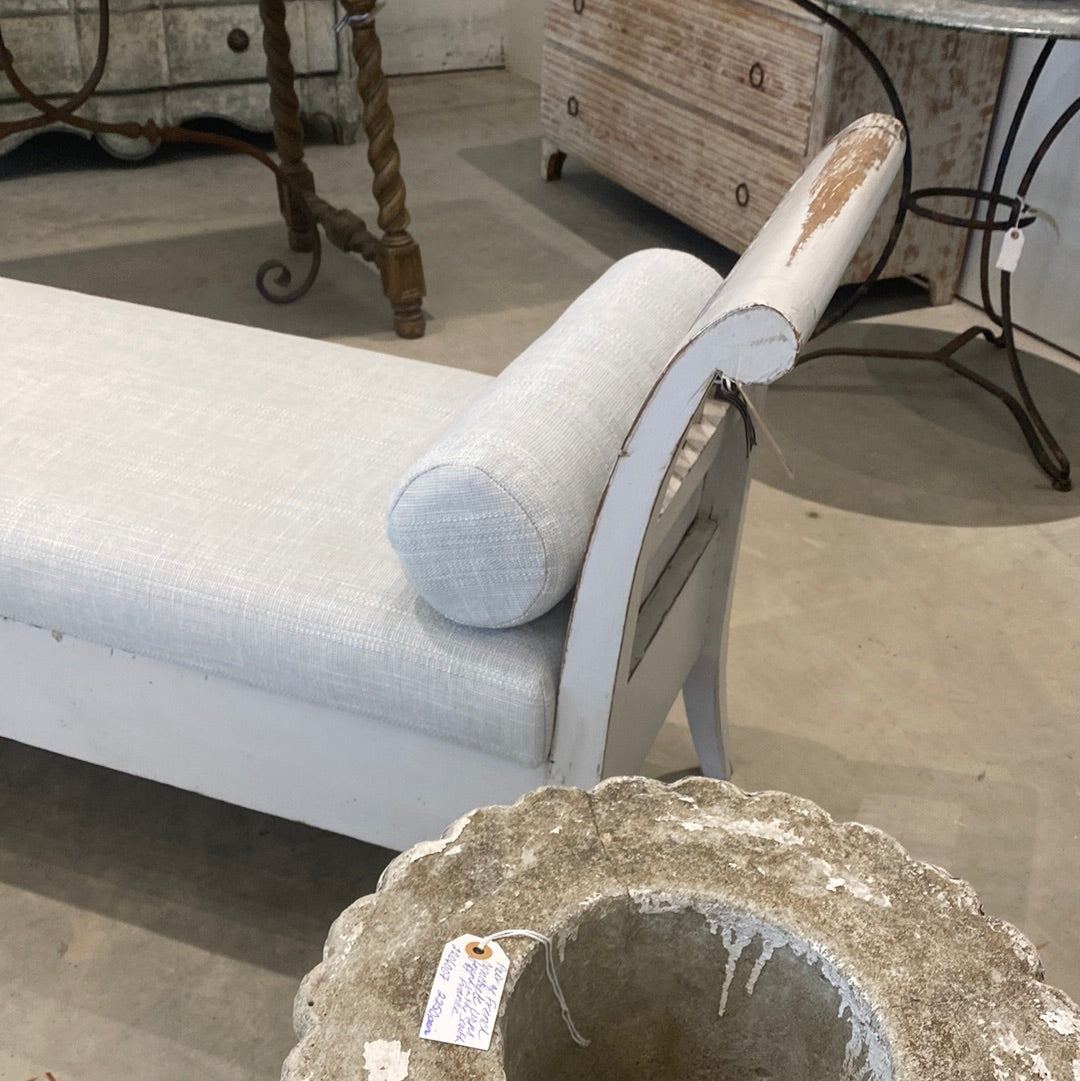 Swedish Bench with Blue Cushion - The White Barn Antiques