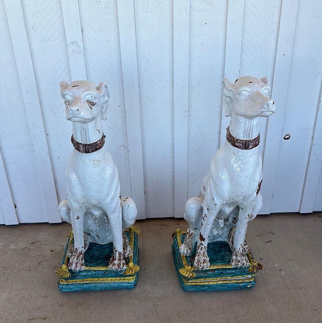 Pair of Italian Majolica Hounds - The White Barn Antiques
