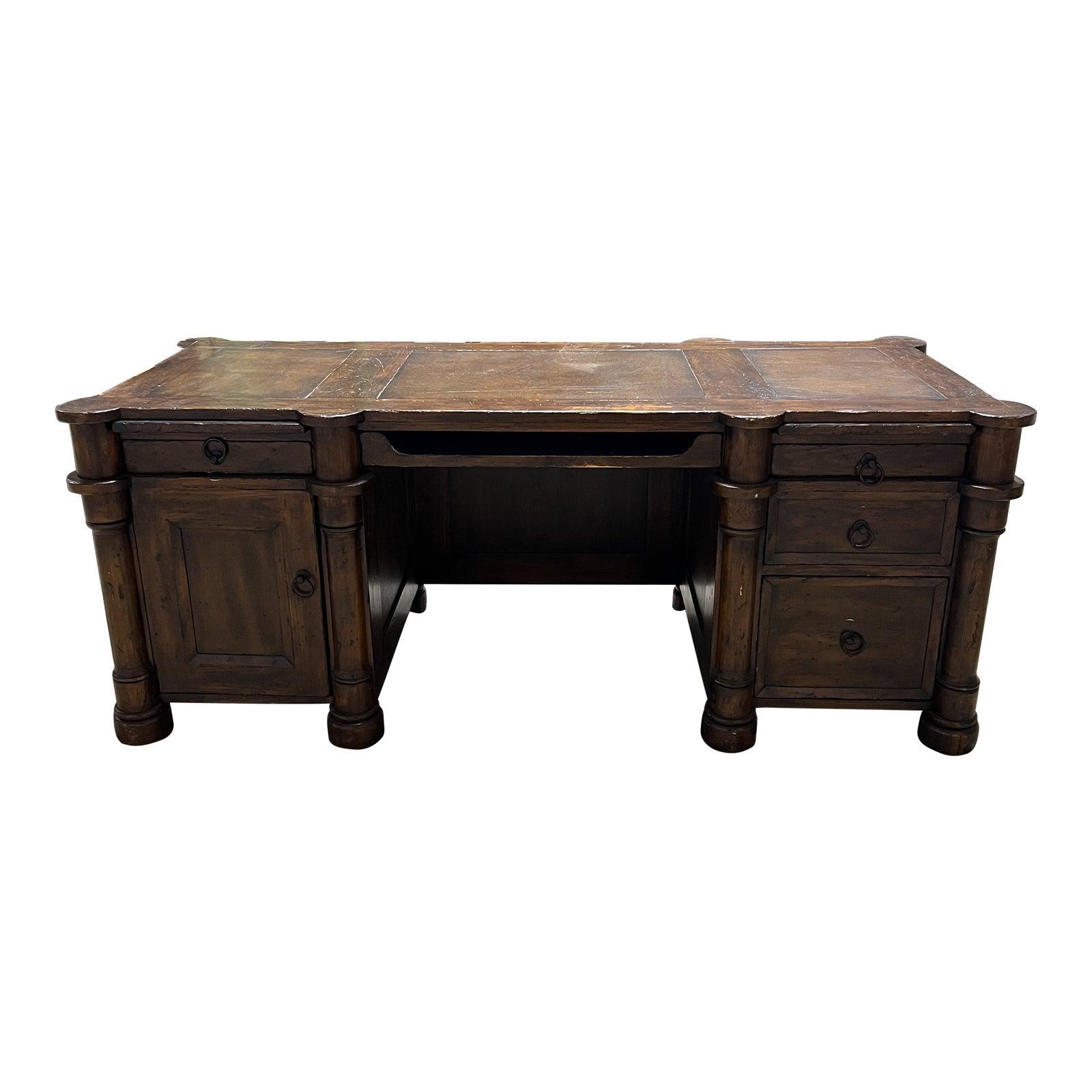 Mid 20th Century Wooden Desk with Desk Leathering - The White Barn Antiques