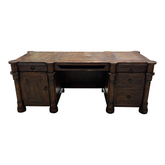 Mid 20th Century Wooden Desk with Desk Leathering - The White Barn Antiques