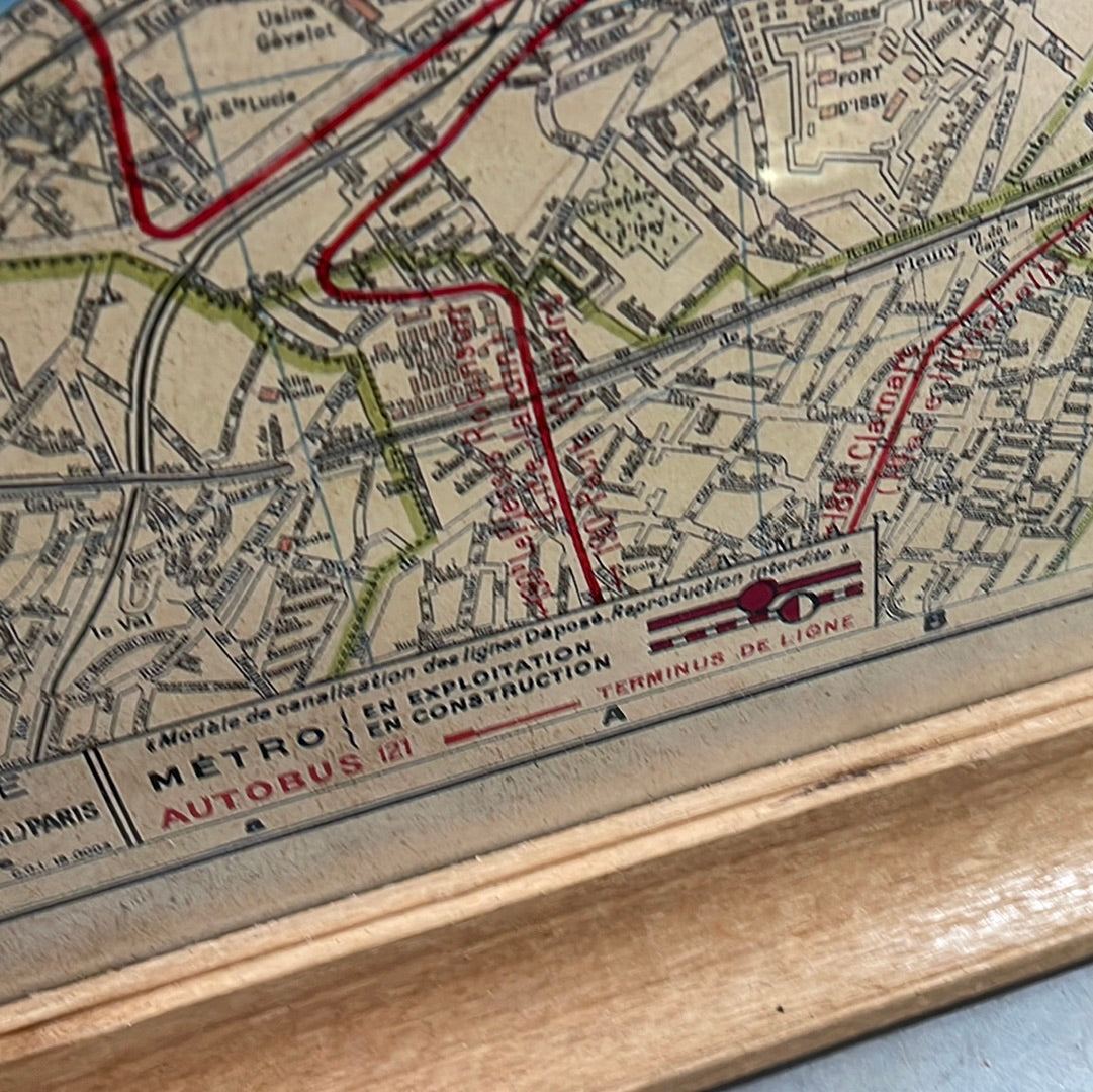 Framed Reproduction Map of Paris Metro dated 1946 - The White Barn Antiques