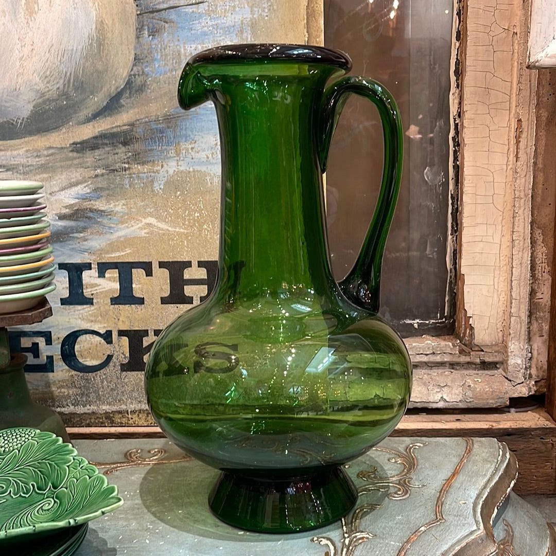 Large Empoli Green Crystal Neo Classical Ewer - The White Barn Antiques