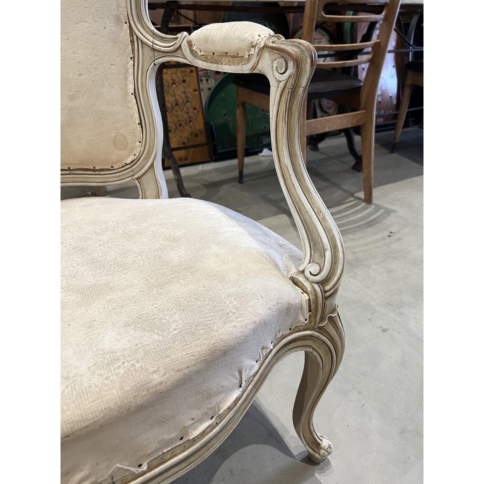 Late 19th Century Distressed Louis XVI Oval Back Arm Chair - The White Barn Antiques
