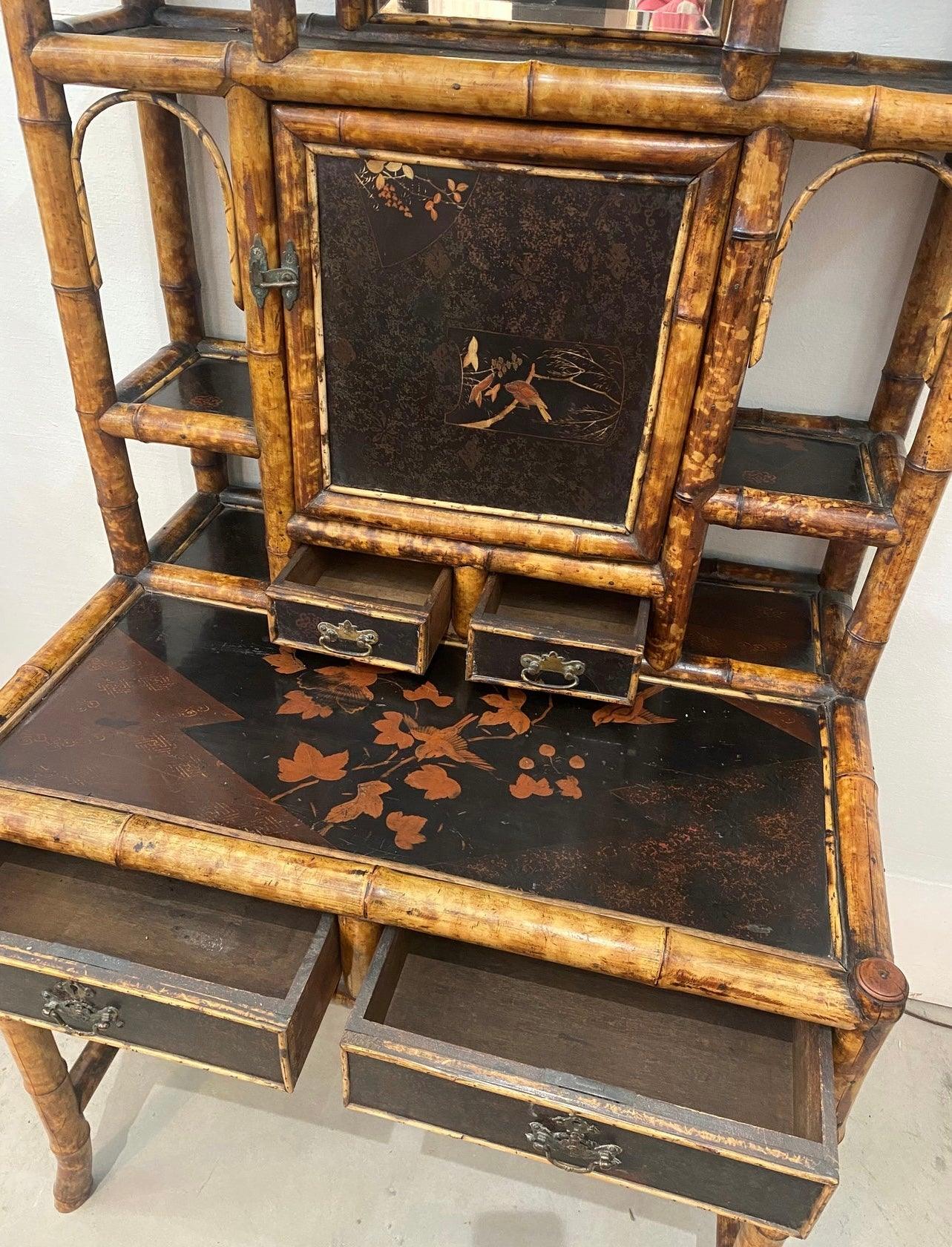 19th Century Original Lacquer Bamboo Cabinet - The White Barn Antiques
