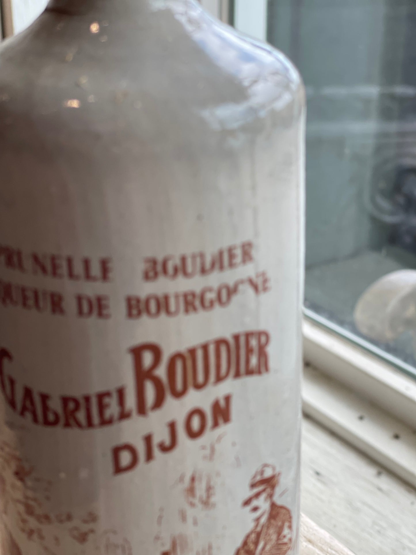 Vintage Mid 20th Century French Stoneware Prunelle De Bourgogne Liquor Bottle - The White Barn Antiques
