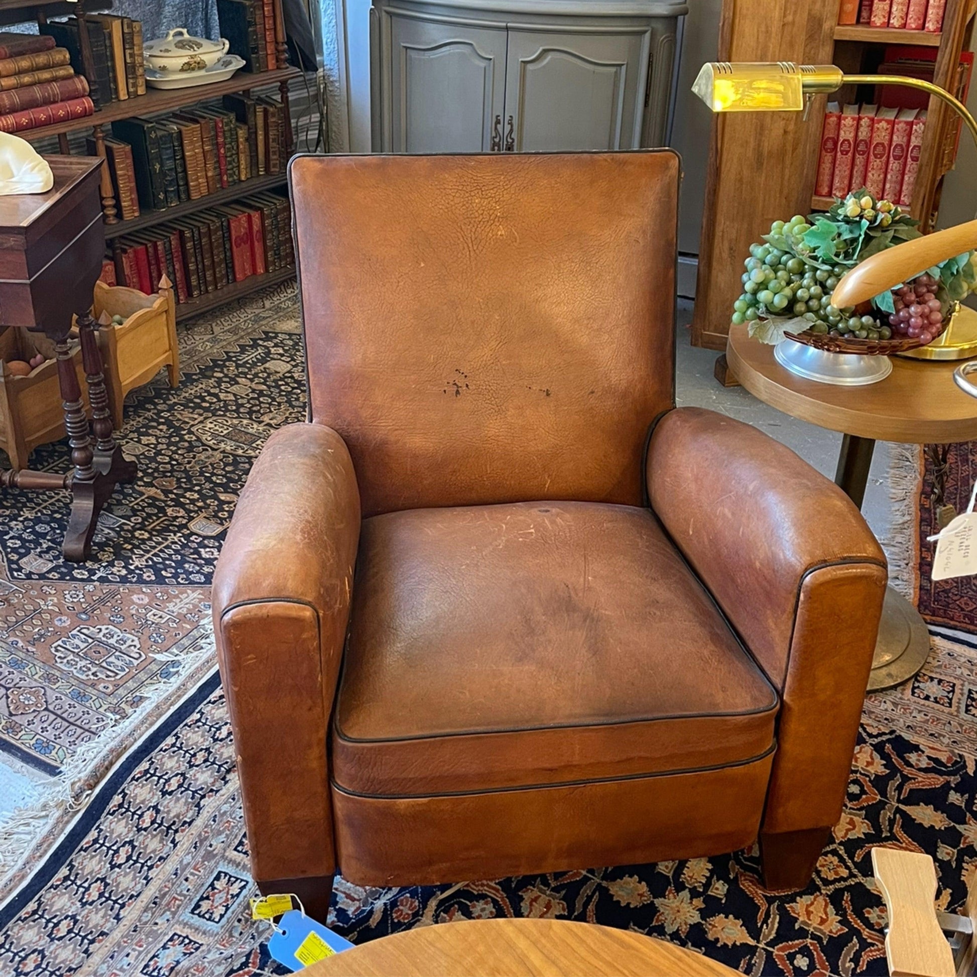 Flat Top Leather Club Chair - The White Barn Antiques