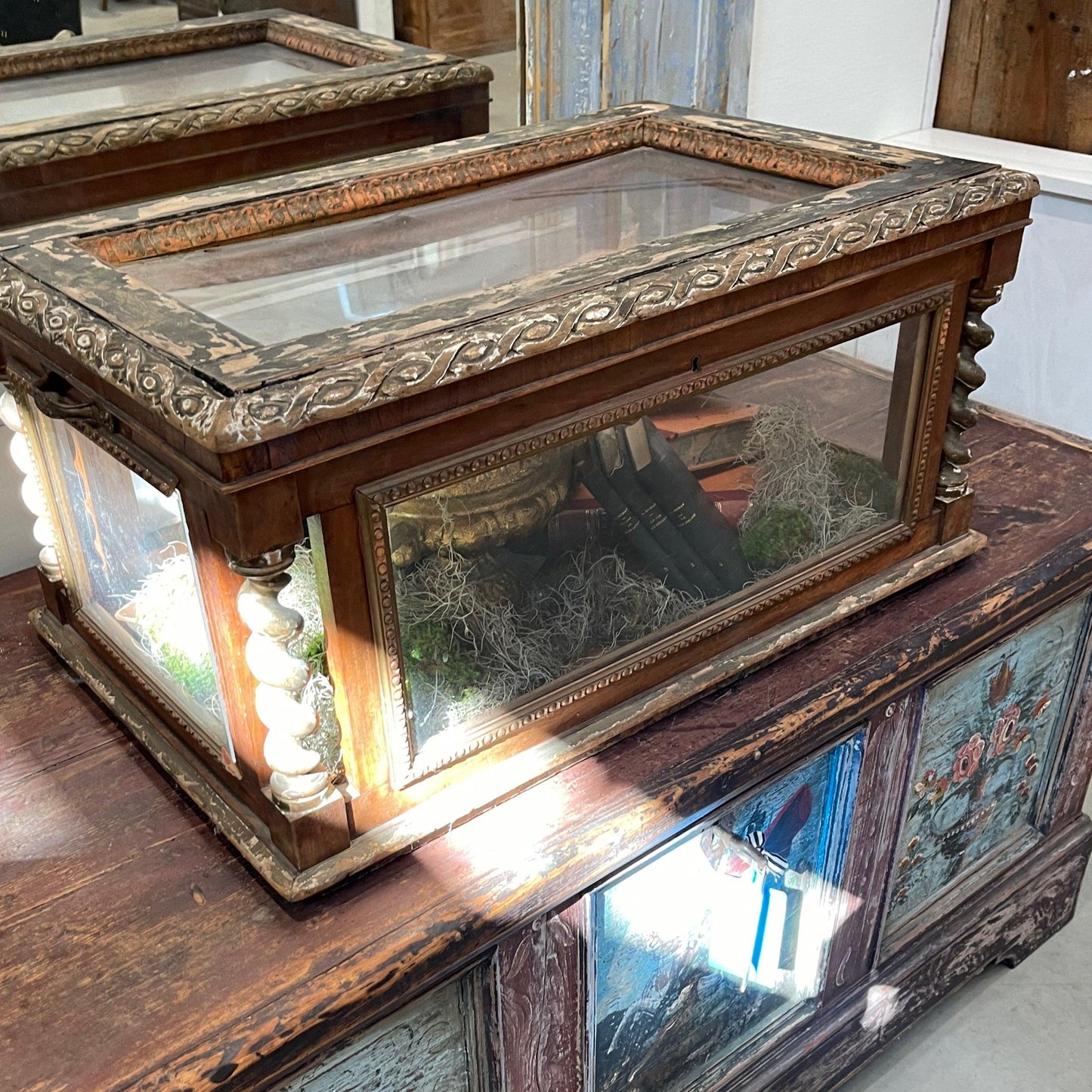 French Display Case Wood and Clear - The White Barn Antiques