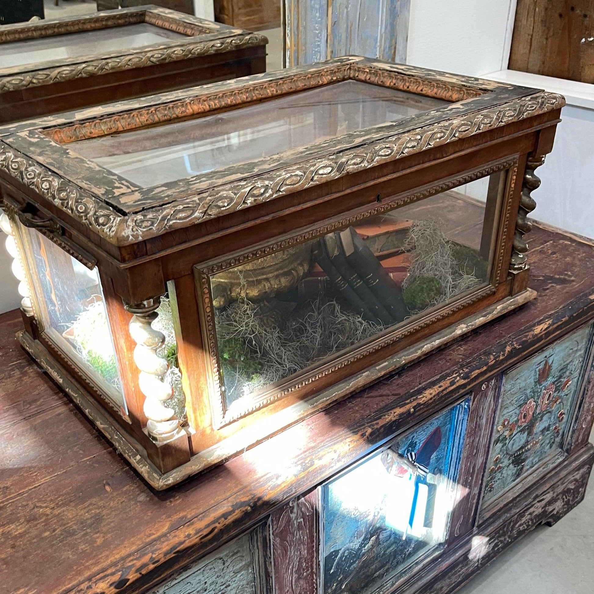 French Display Case Wood and Clear - The White Barn Antiques