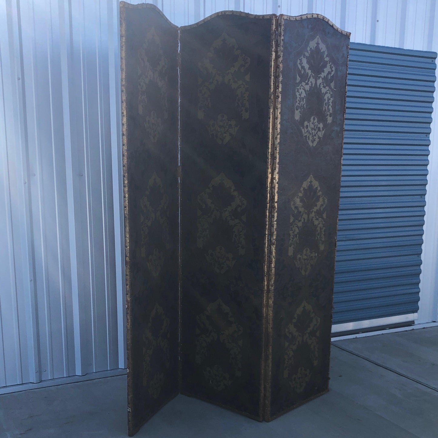 Italian Screen 3 panel (leather) - The White Barn Antiques