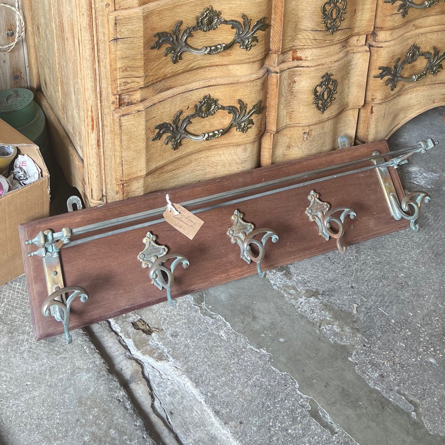 Wood and Brass Coat Rack 1900 - The White Barn Antiques