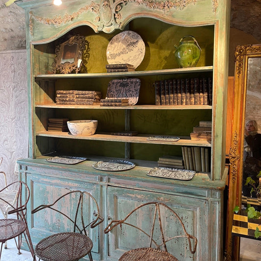 Cupboard - Green 19th Century 2 Pieces - The White Barn Antiques