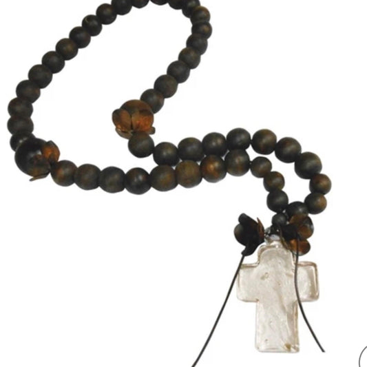 Blessing Beads with Brass Cross | Luminous Blessing Beads - The White Barn Antiques
