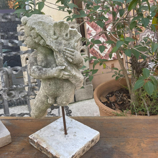 Concrete Angel on Stand - The White Barn Antiques