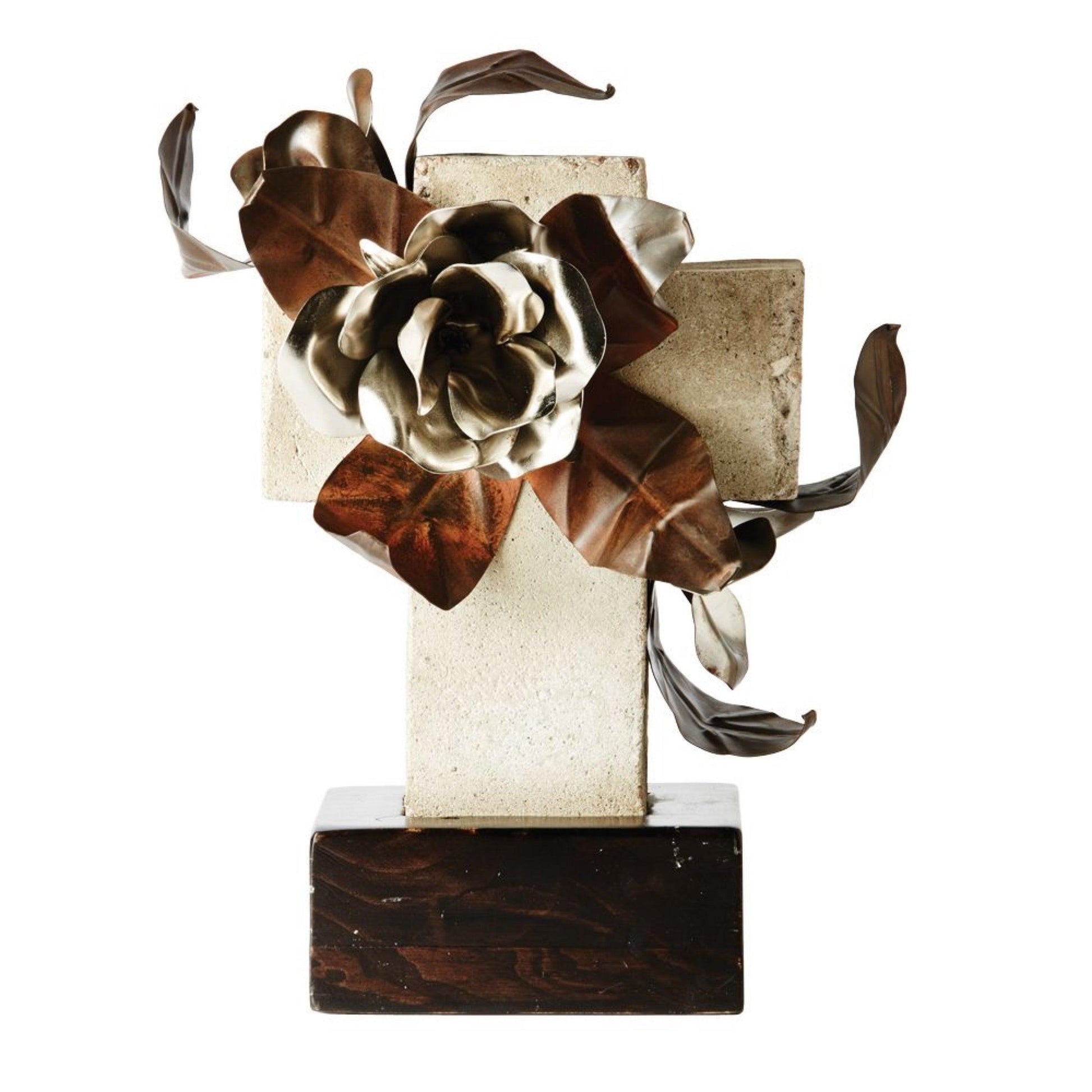 Stone Cross W/Roses and Leaves - The White Barn Antiques