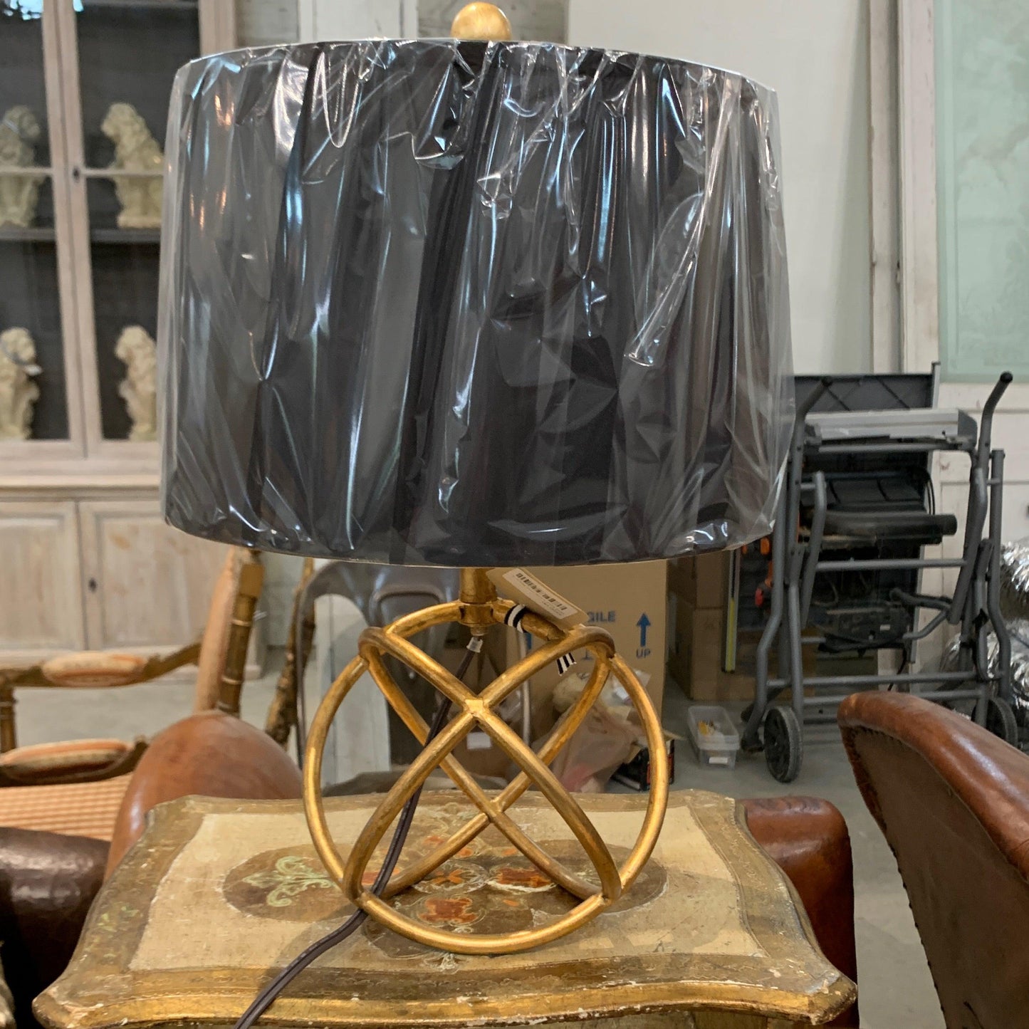 Gold Knot Lamp with Black Shade - The White Barn Antiques