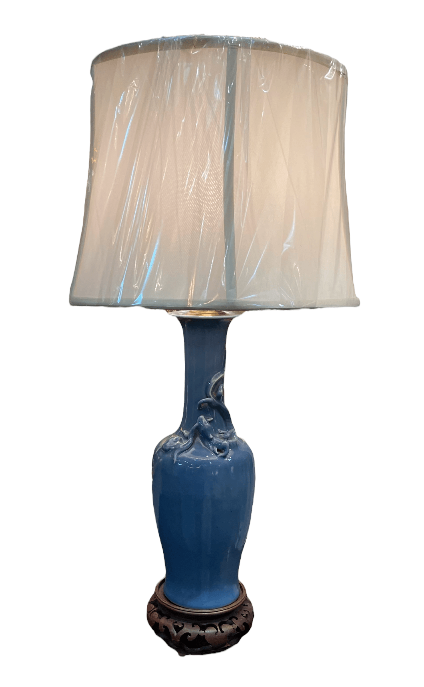 Blue Dragon Lamps with Shades - The White Barn Antiques