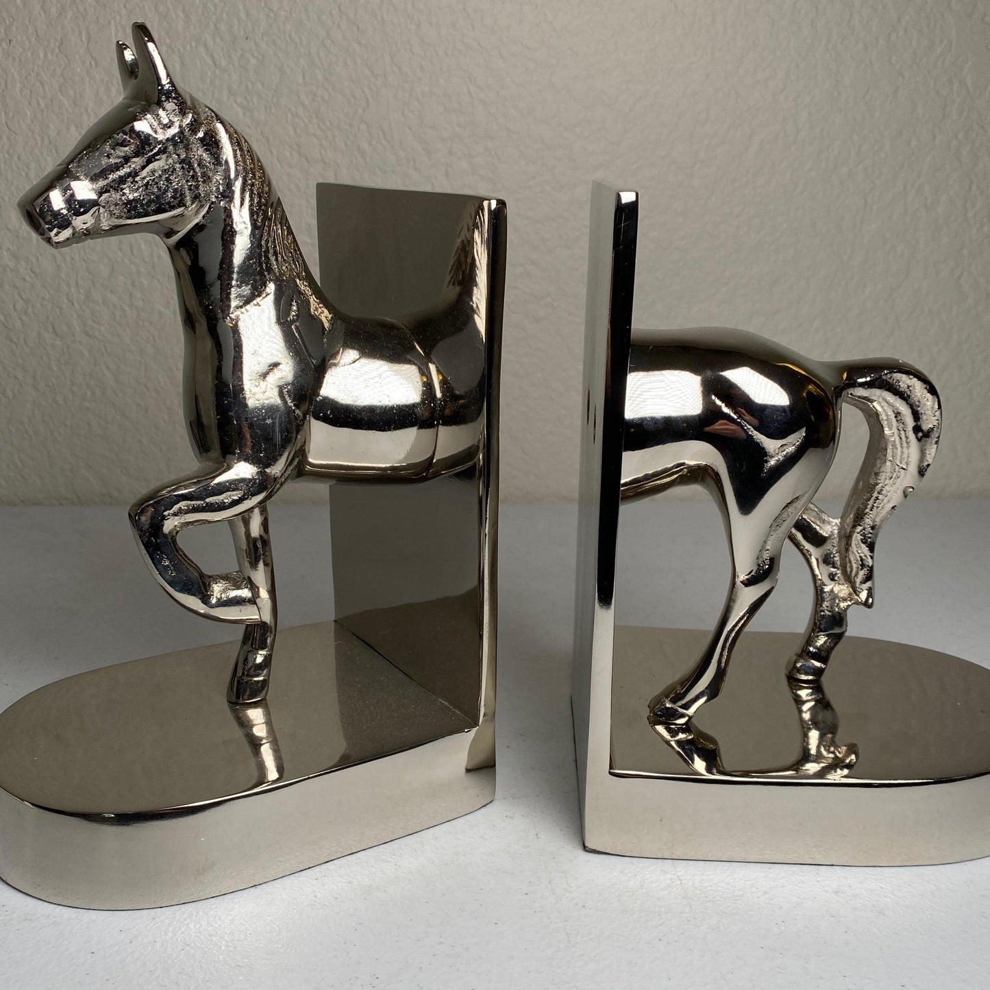 Silver Horse Bookends - The White Barn Antiques