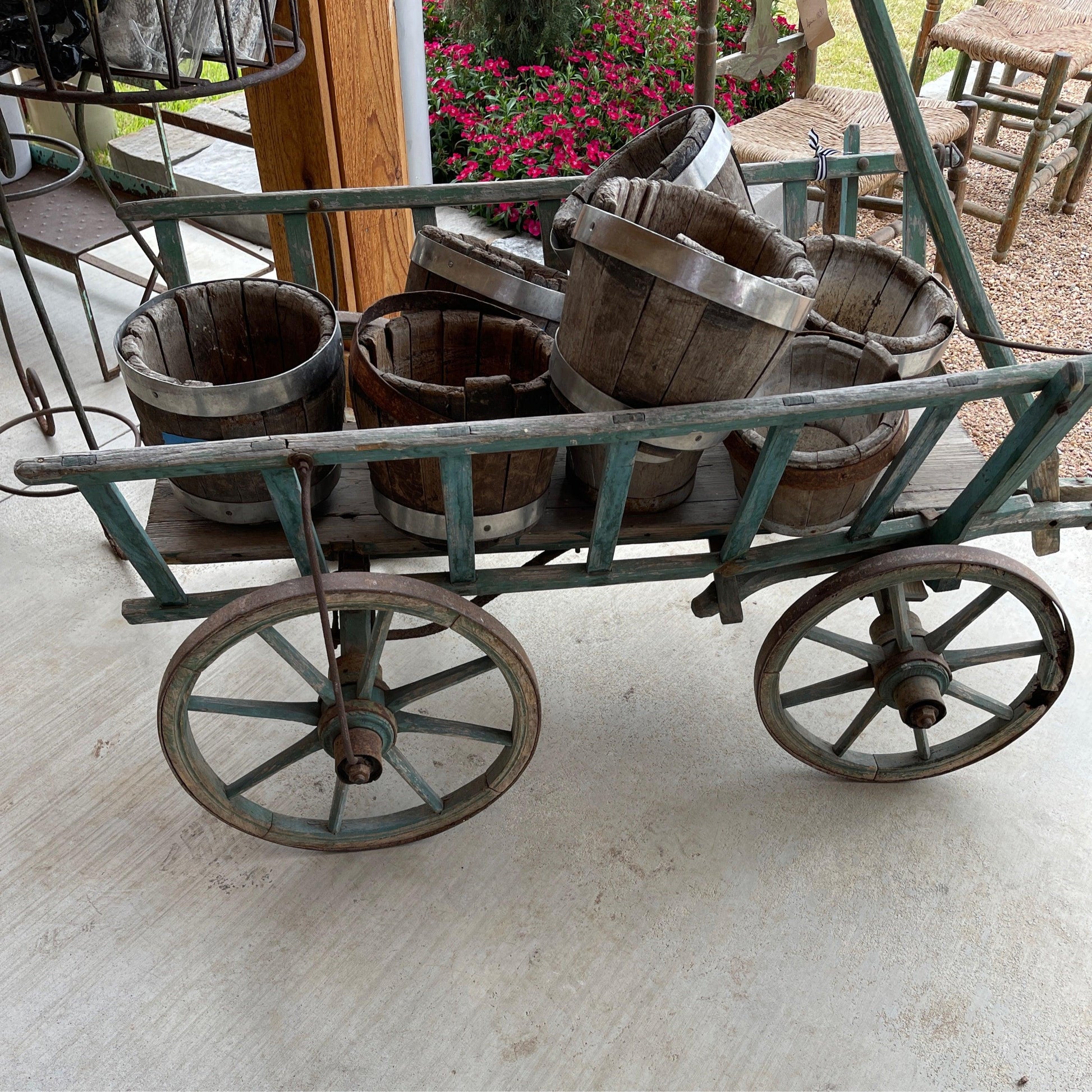 Antique Green Wooden Goat Cart - The White Barn Antiques