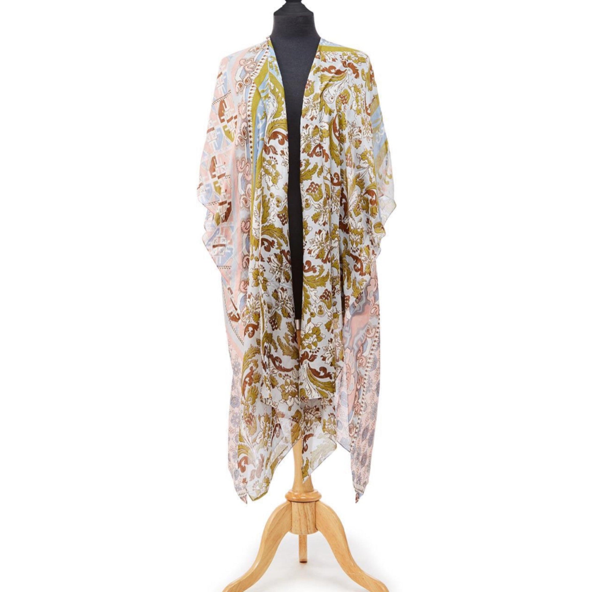 Kimono Long Patchwork Pastel Print - The White Barn Antiques