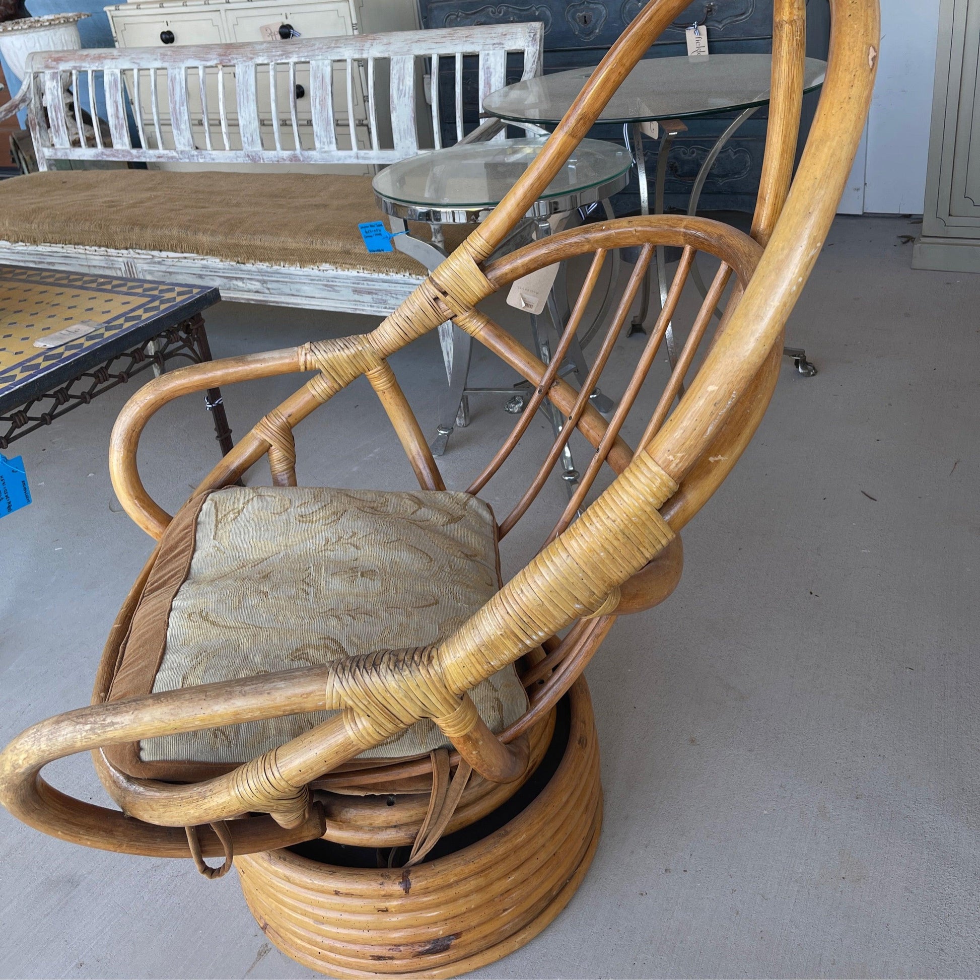 Vintage MCM Swivel Wicker Chair - The White Barn Antiques
