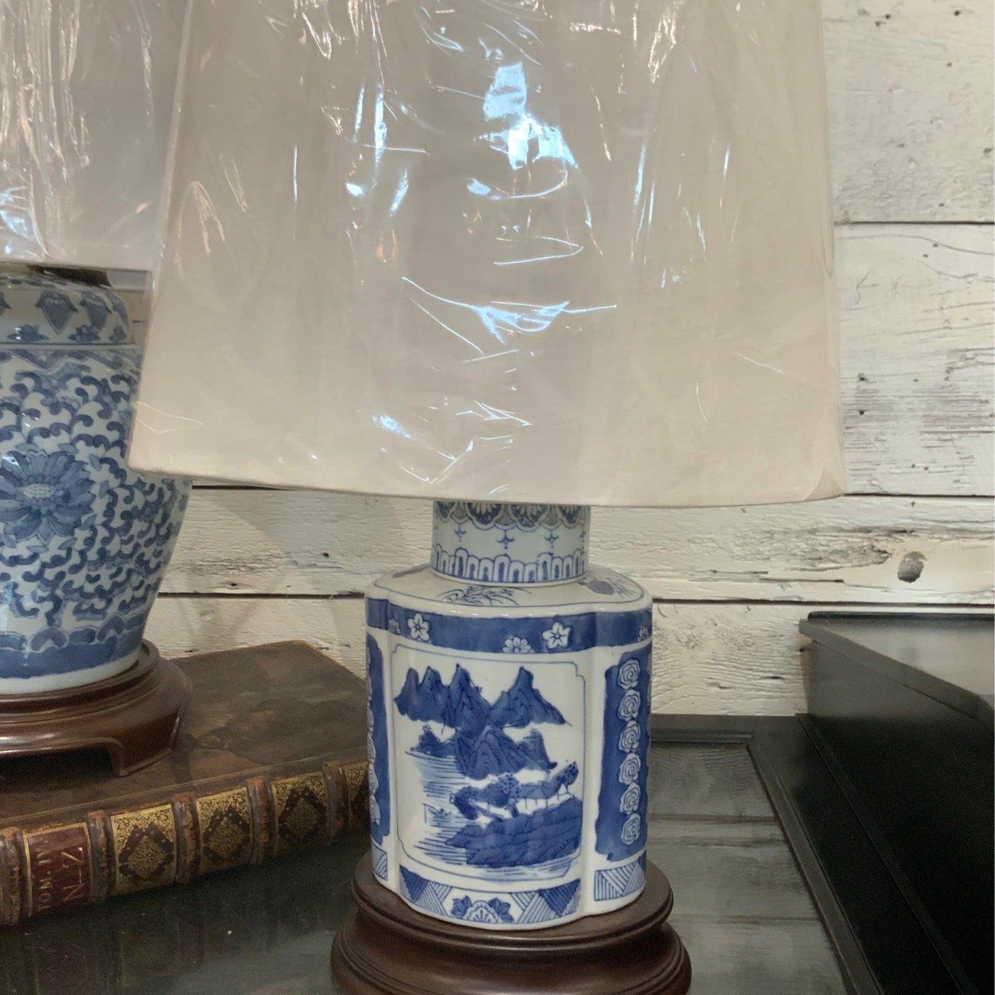 Small Blue & White Asian Lamp - The White Barn Antiques